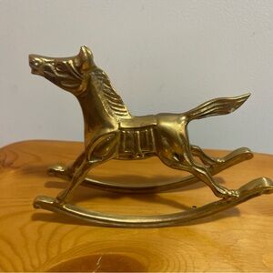 Vintage Solid  Brass Gold Rocking Horse Figurine